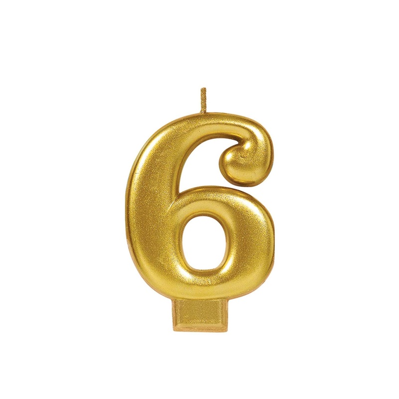 Number "6" Cake Candle Metallic - Gold
