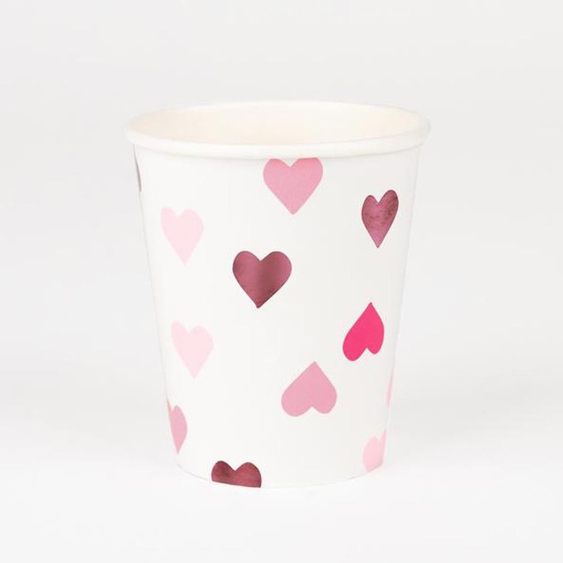 Paper Cups - Pink Heart Foil - Pack of 8