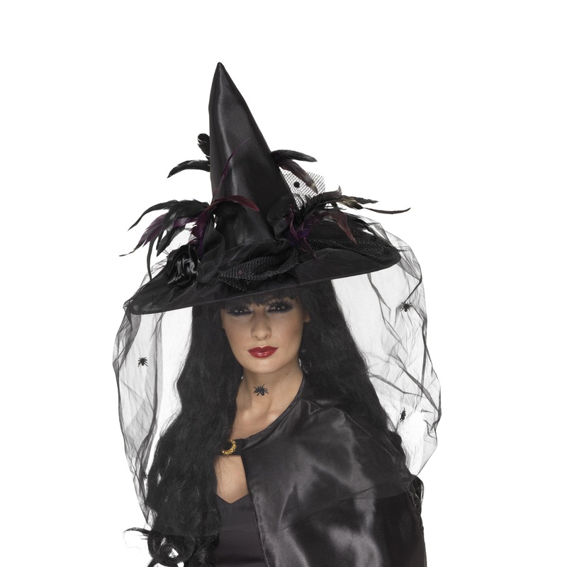 Witch Hat with Feathers & Netting
