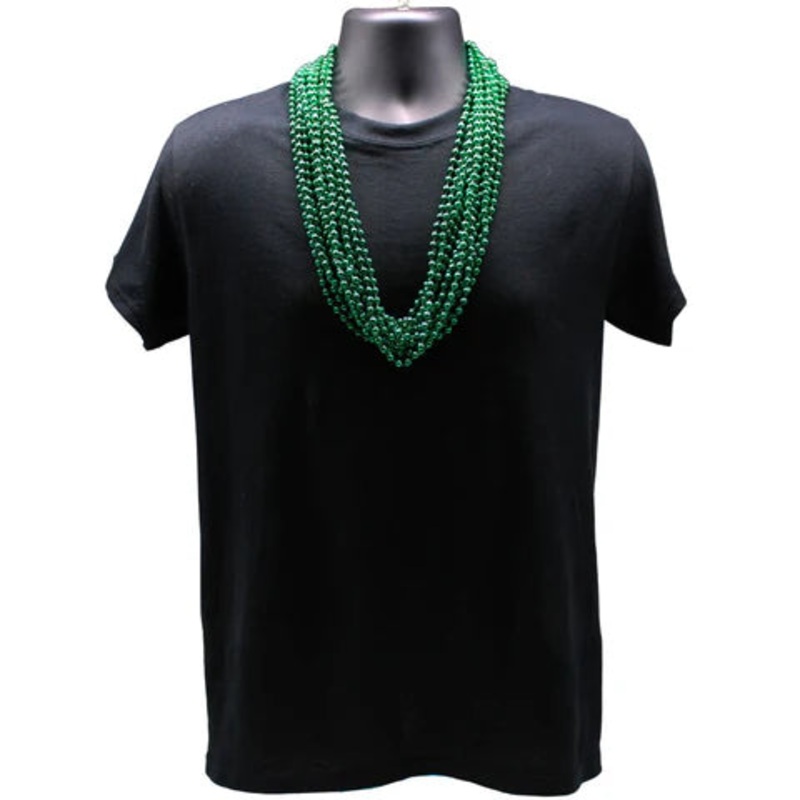 33" Round Metallic Green Mardi Gras Beads - Pack of 72 Necklaces