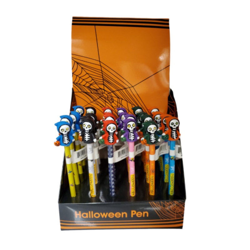 Halloween 24 Piece Assorted Novelty Skeleton Heads Shape Rollerball Pens