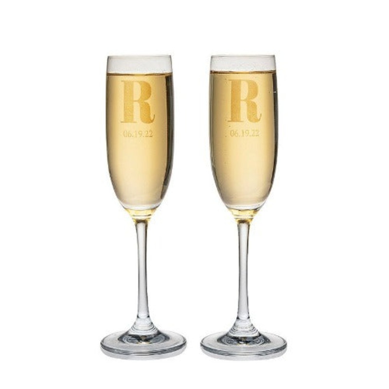Personalized Monogram Glass Champagne Flute Set