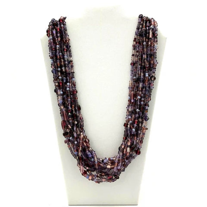 27" Light and Dark Purple Glass Bead Necklaces
