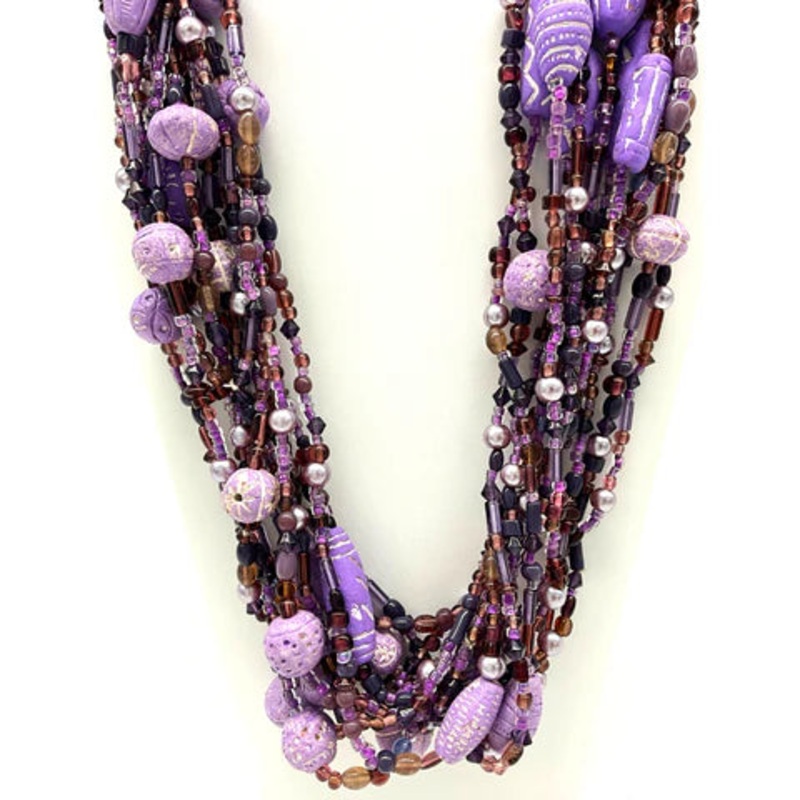 27" Mixed Purple & Lavender Glass Bead Necklaces