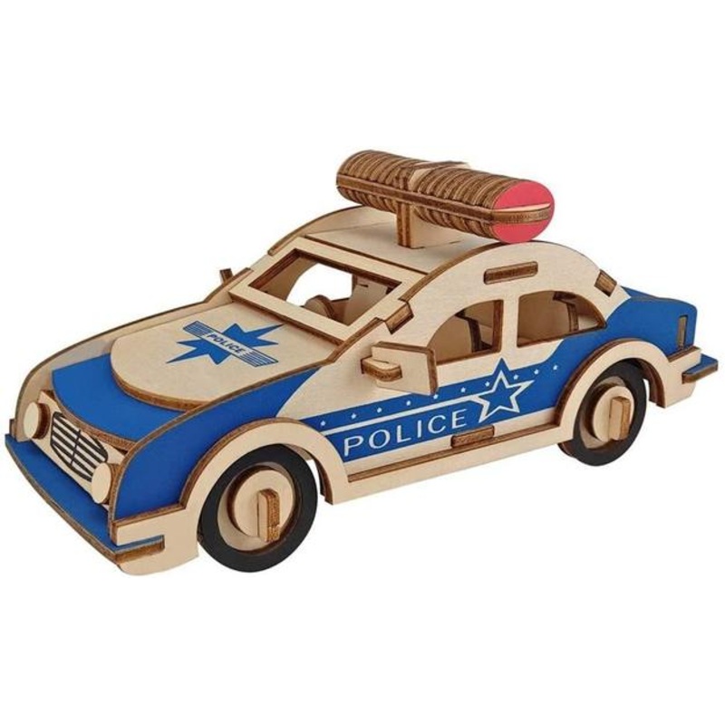 Natural Wood 3D Puzzle Police Patrol Car Craft Building Set