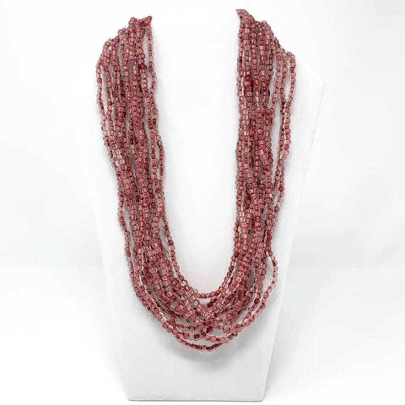 27" Clear and Red Glass Bead Necklaces