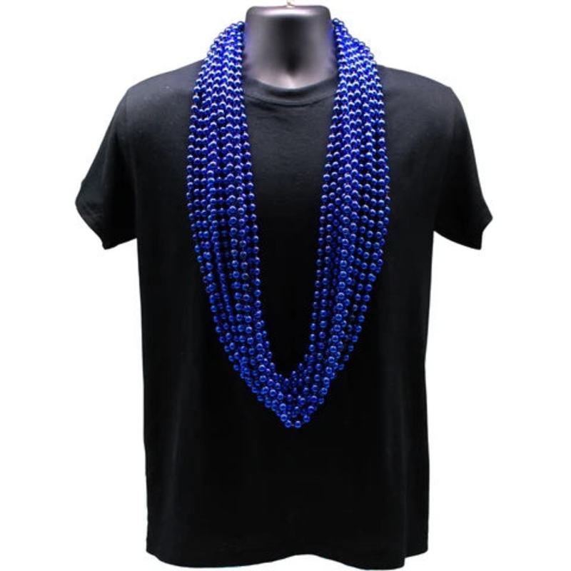 48" 10mm Round Metallic Royal Blue Mardi Gras Beads - Pack of 12 Necklaces