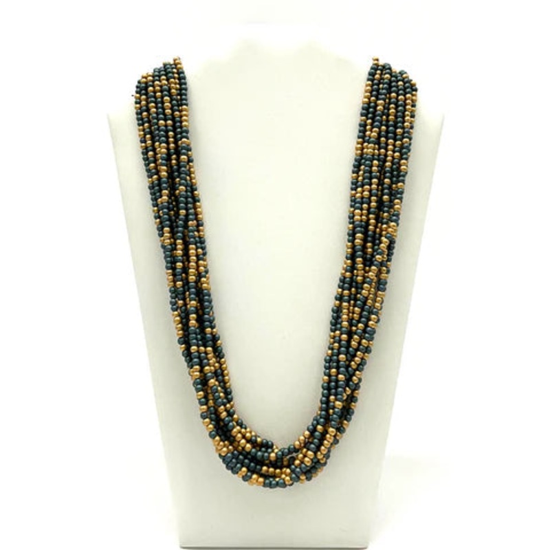 27" Green Gold Glass Beads Necklaces