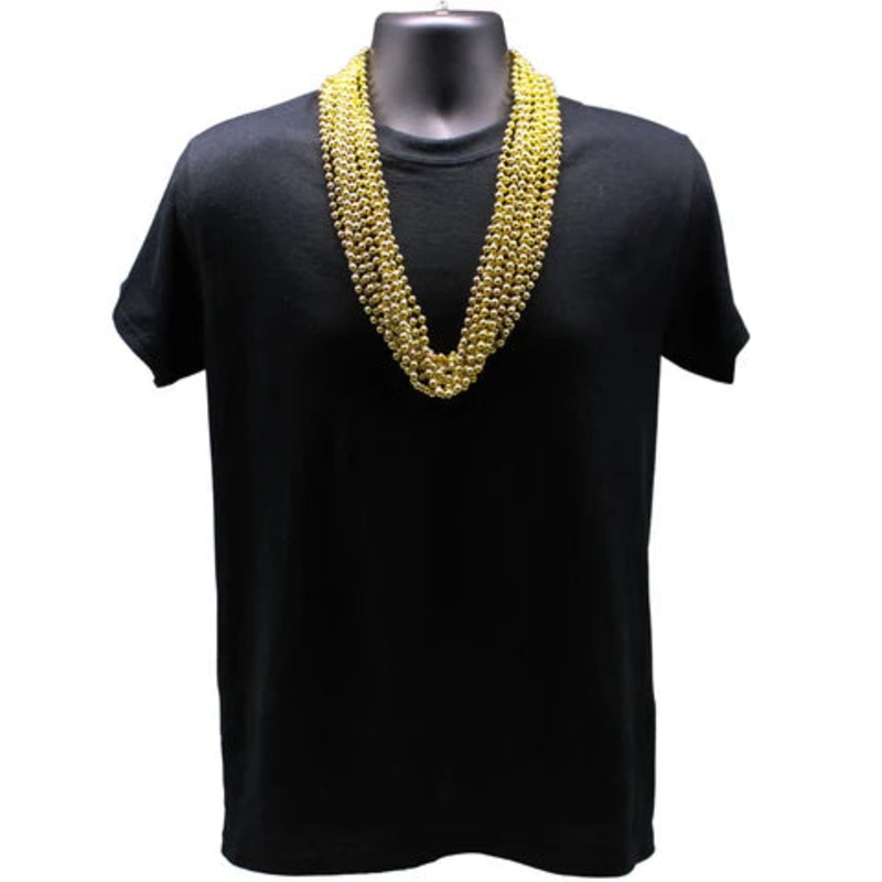 33" Round Metallic Gold Mardi Gras Beads - Pack of 72 Necklaces