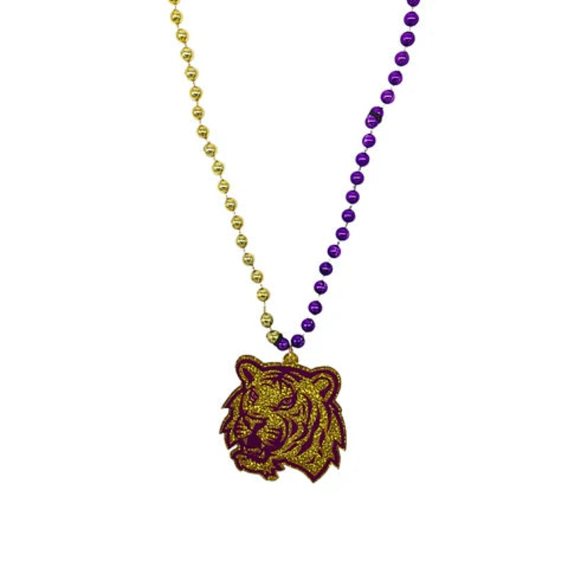 34" 7mm Purple & Gold Tiger Medallion Necklaces - Pack of 12
