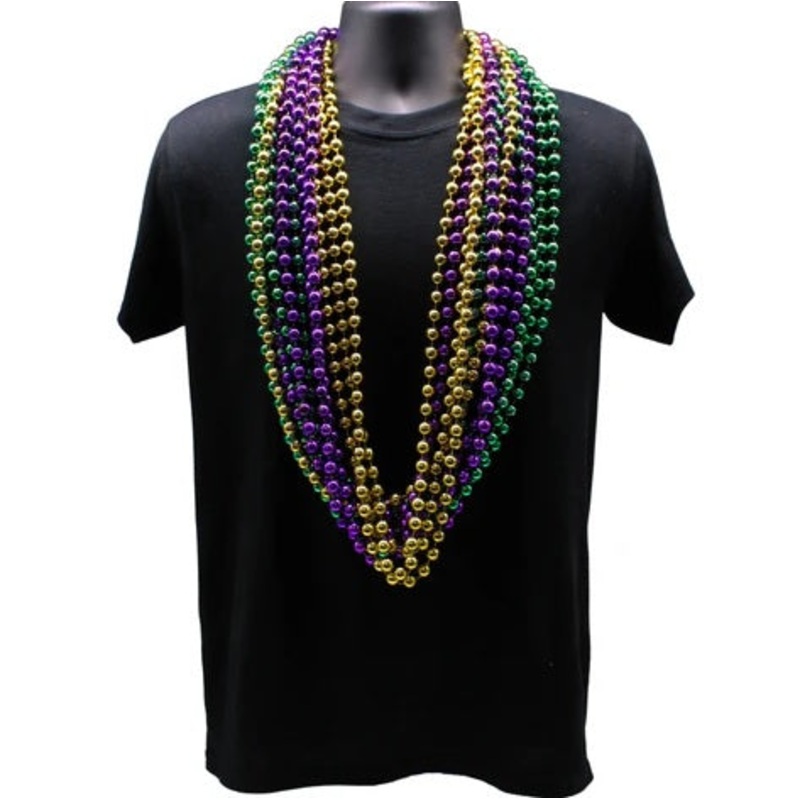 48" 12mm Round Metallic Purple, Gold & Green Mardi Gras Beads - Pack of 12 Necklaces