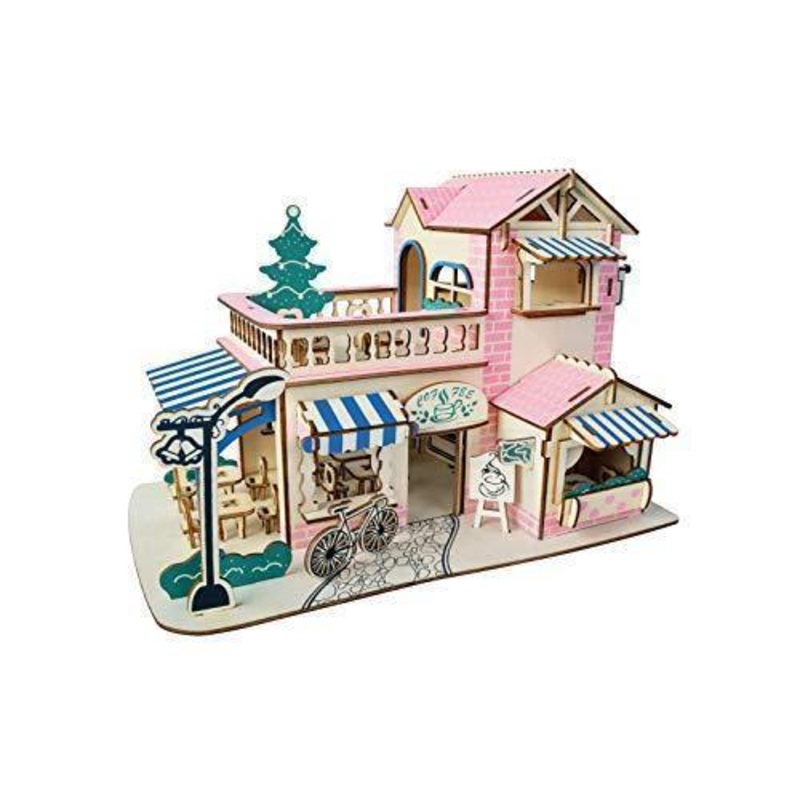 Natural Wood 3D Puzzle Romantic Coffee Bar Craft Building Set