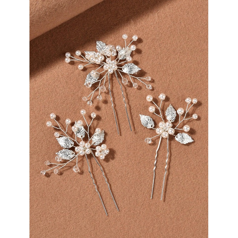 3pcs Faux Pearl Decor Bridal Hair Pin
