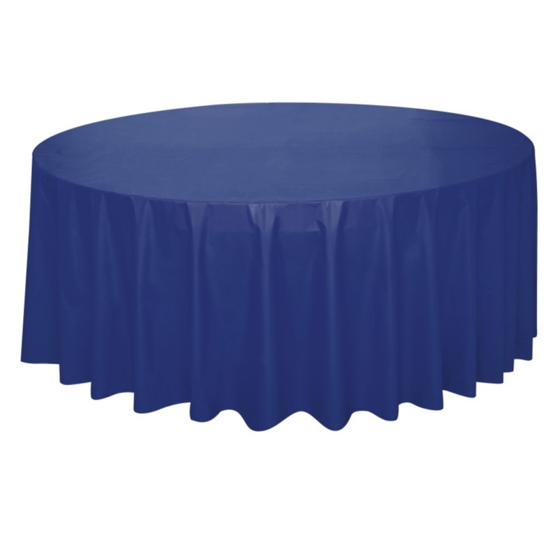 Navy Blue Round Plastic Table Cover 84in
