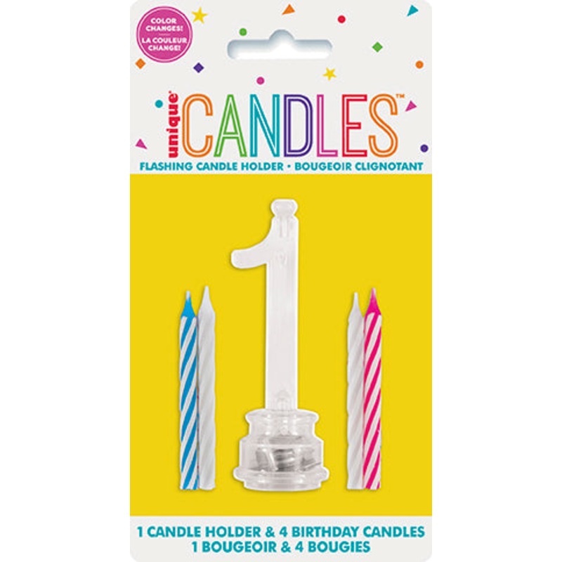 Number Light-Up Flashing Candle Holder with Birthday Candle