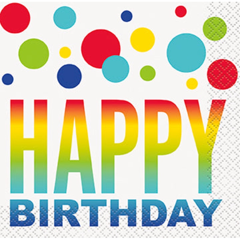 Rainbow Spots Birthday Beverage Napkins 16ct