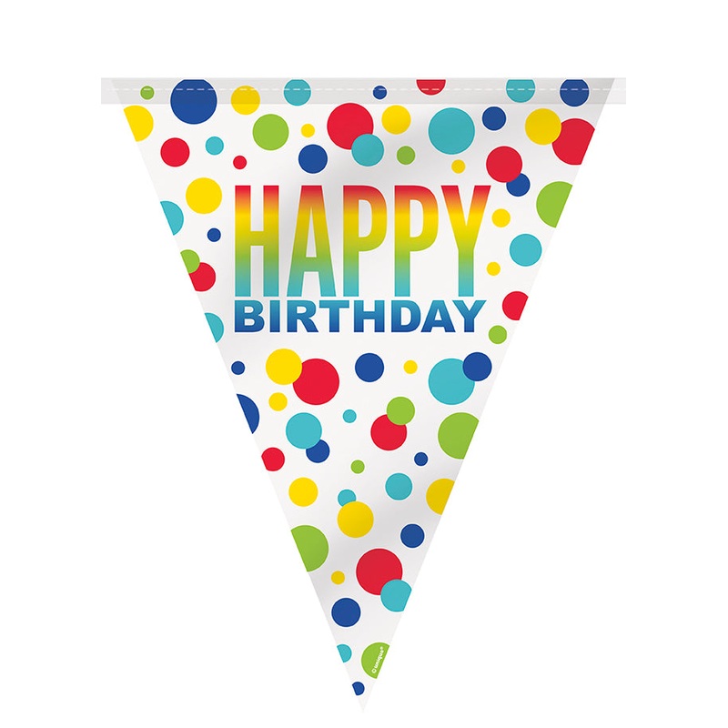 Rainbow Spots Birthday Plastic Flag Banner 12 ft
