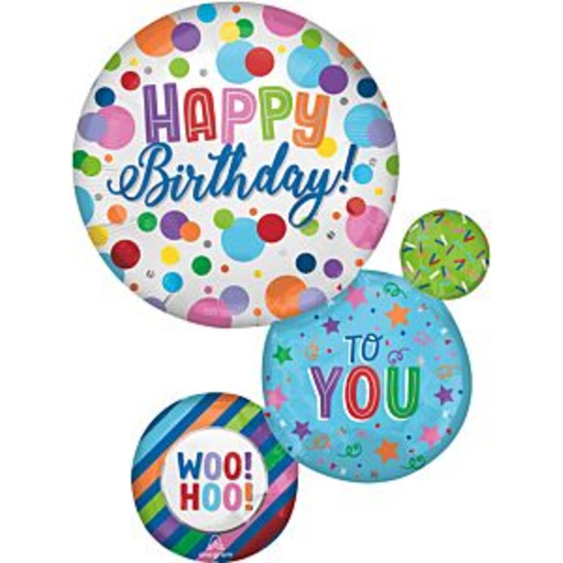 #022 Satin Happy Birthday Multiballoon 28in Supershape