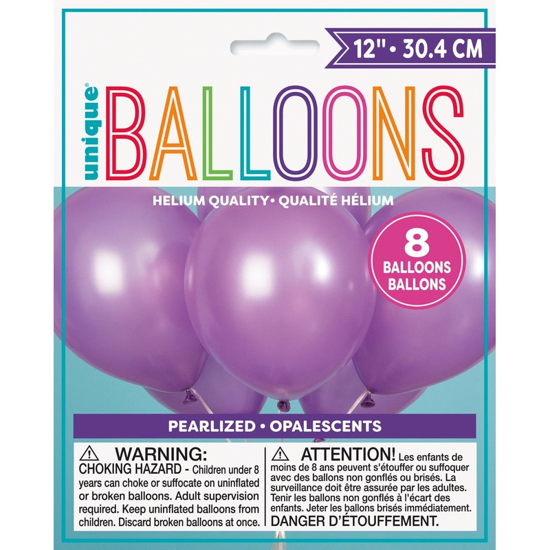 12in Pearlized Packaged Latex Balloons 8ct - Lavender