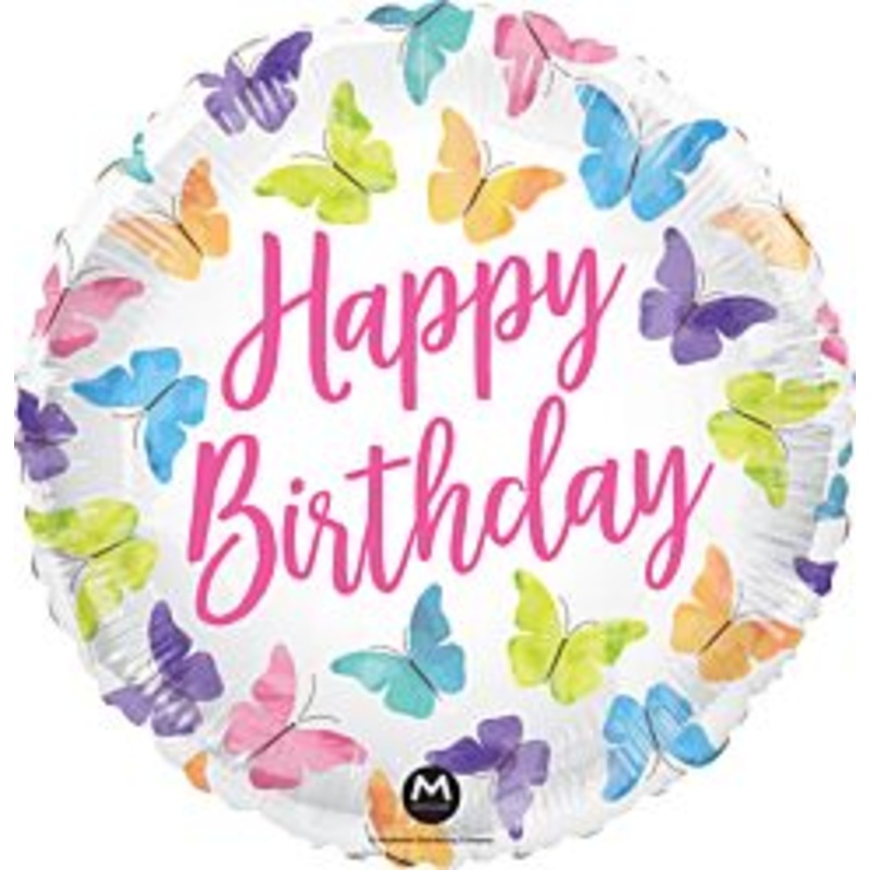 #330 Happy Birthday Butterflies 18in Printed Mylar