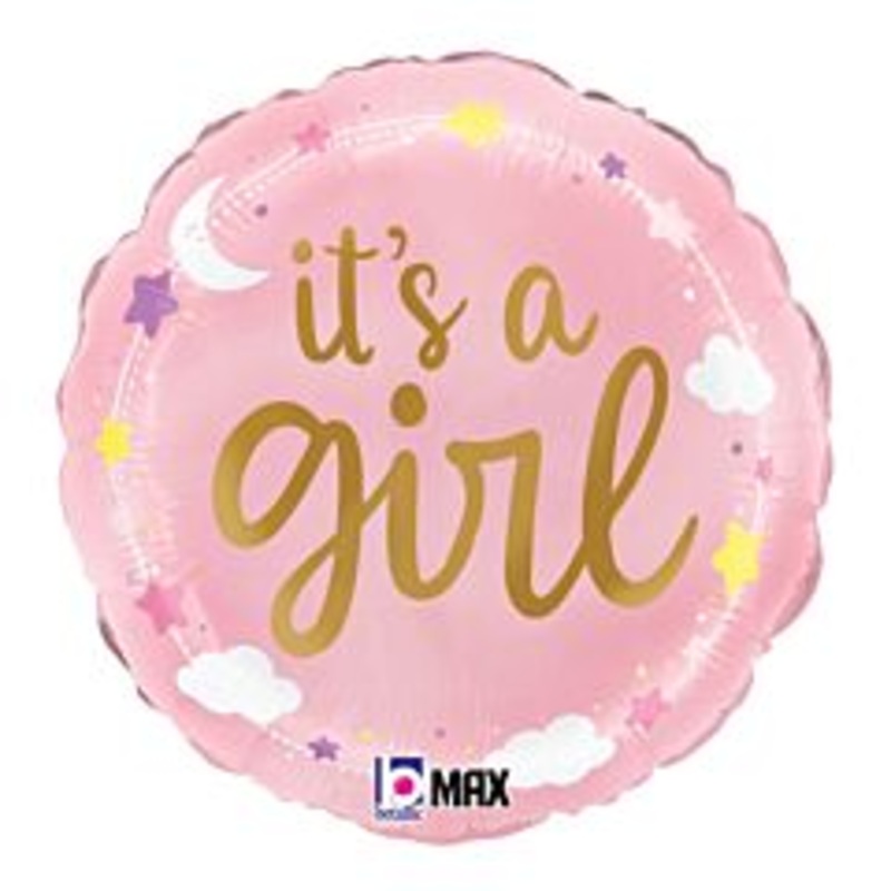 #586 It's A Girl Moon & Clouds 18in Printed Mylar