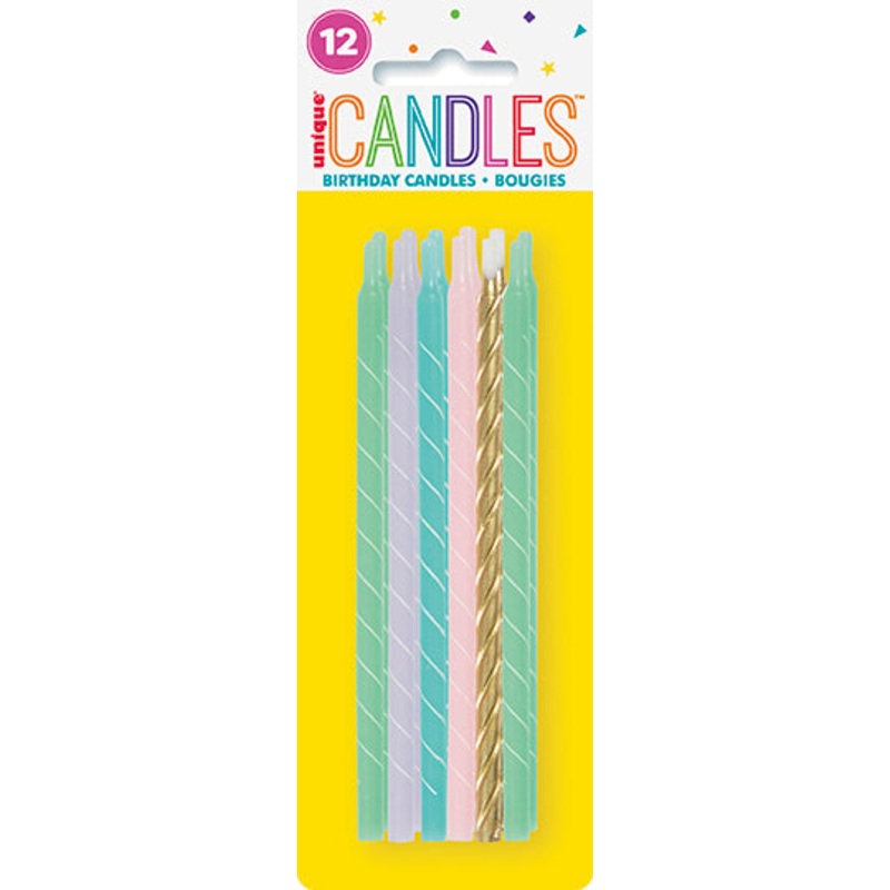 Pastel Spiral Birthday Candles 5in - Assorted 12ct