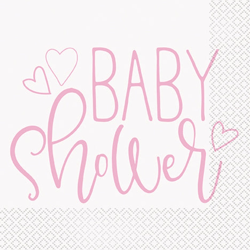 Pink Hearts Baby Shower Lunch Napkins 16ct