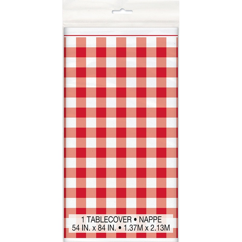 Red Gingham Plastic Table Cover 54in x 84in
