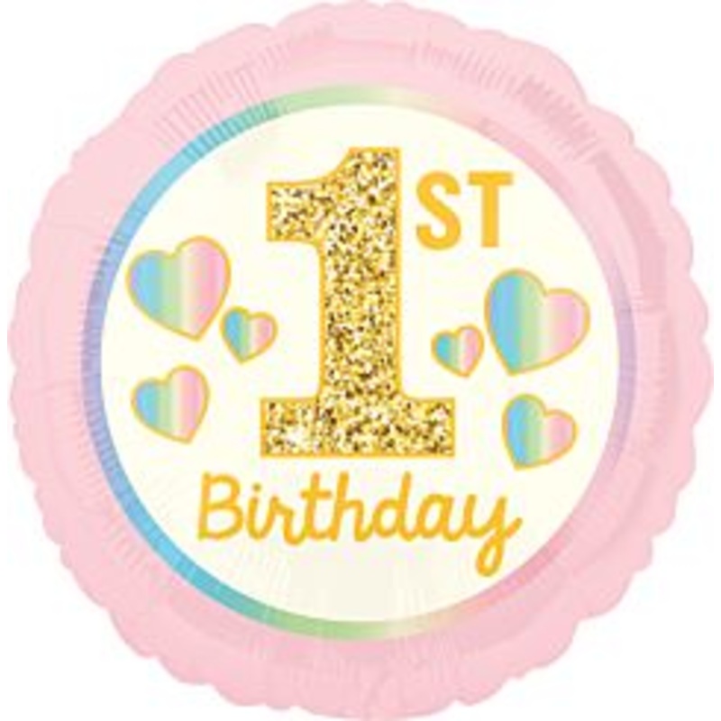 #281 Girl 1st Birthday Pink & Gold 18in Printed Mylar