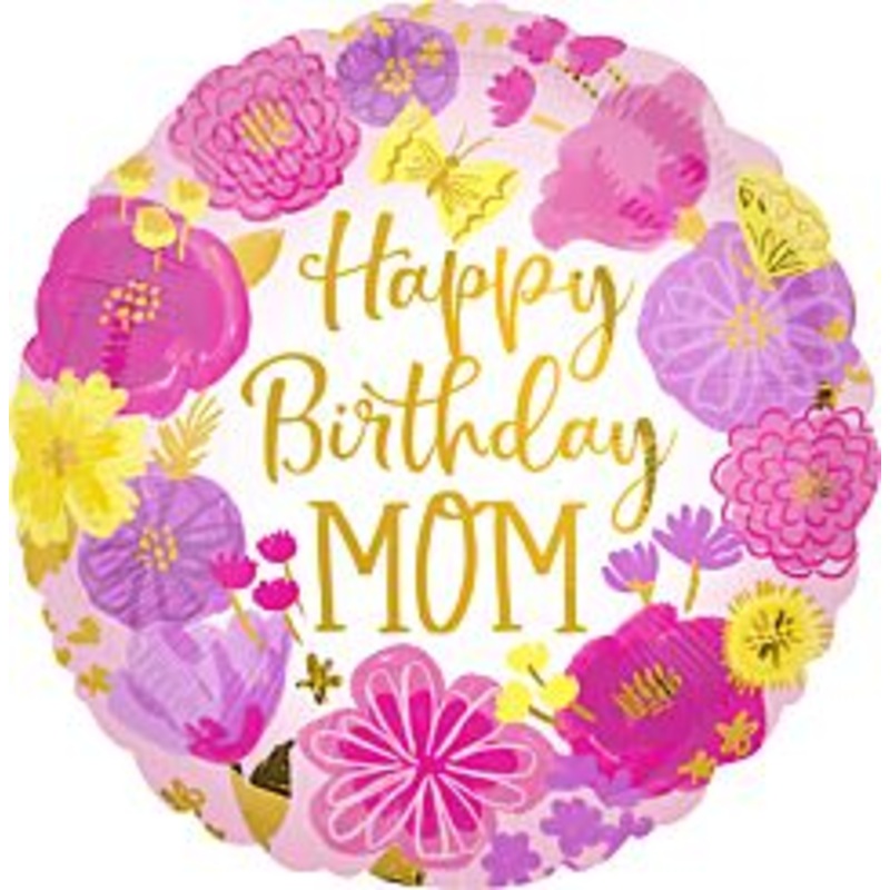 #347 Happy Birthday Mom 18in Printed Mylar