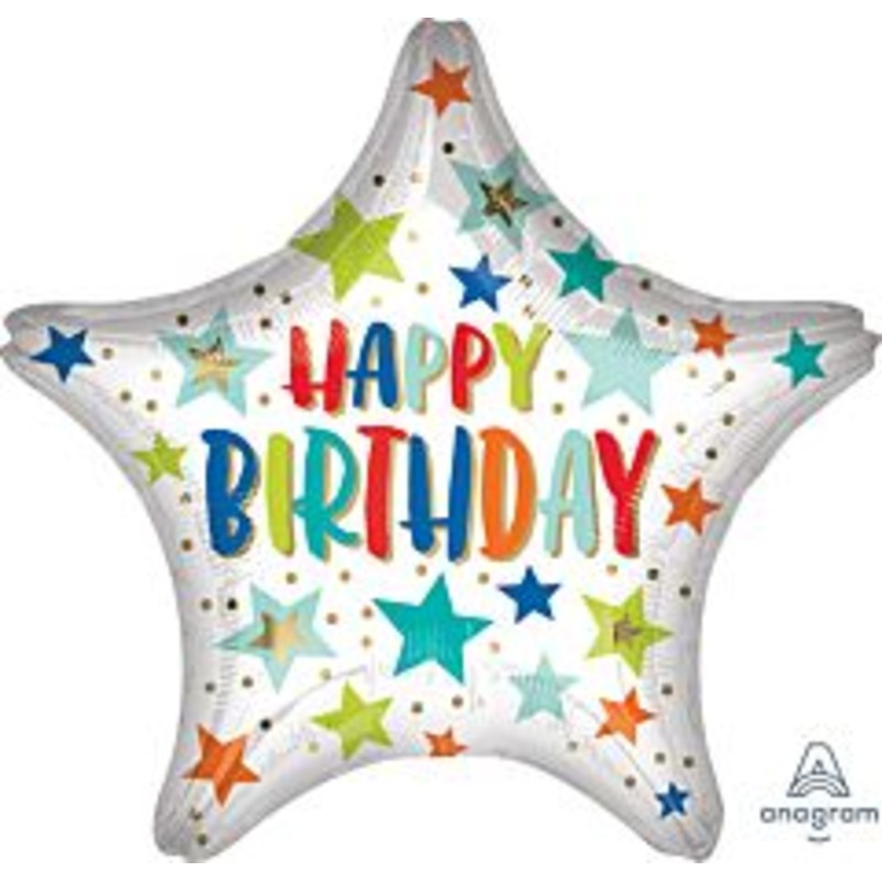 #005 Happy Birthday Stars and Dots 28in Supershape
