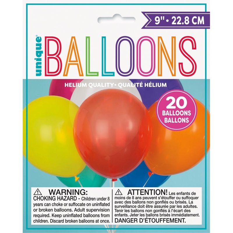 9in Packaged Latex Balloons 20ct - Assorted