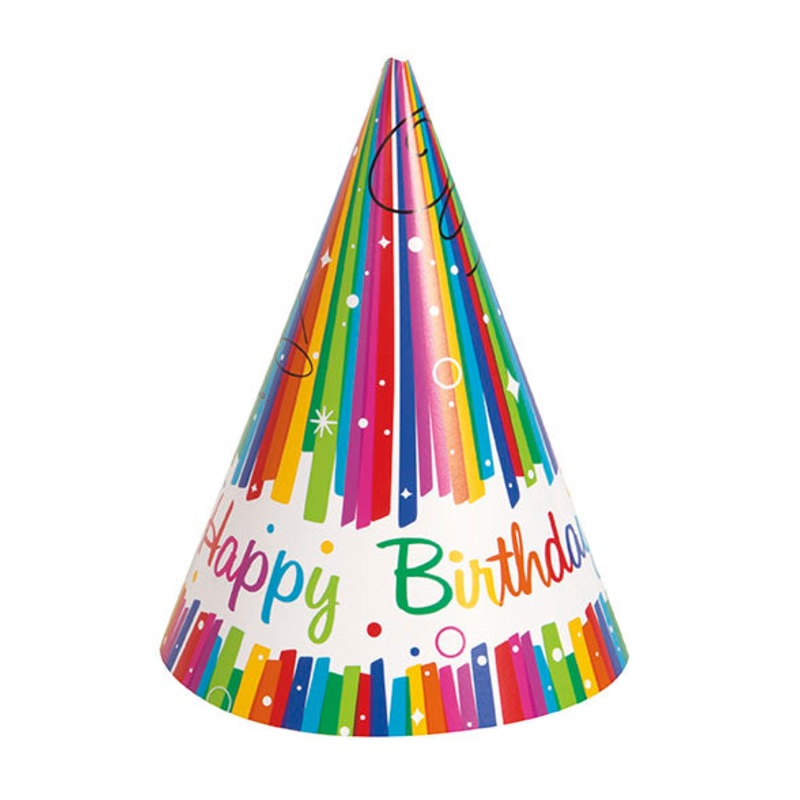 Rainbow Ribbons Birthday Party Hats 8ct