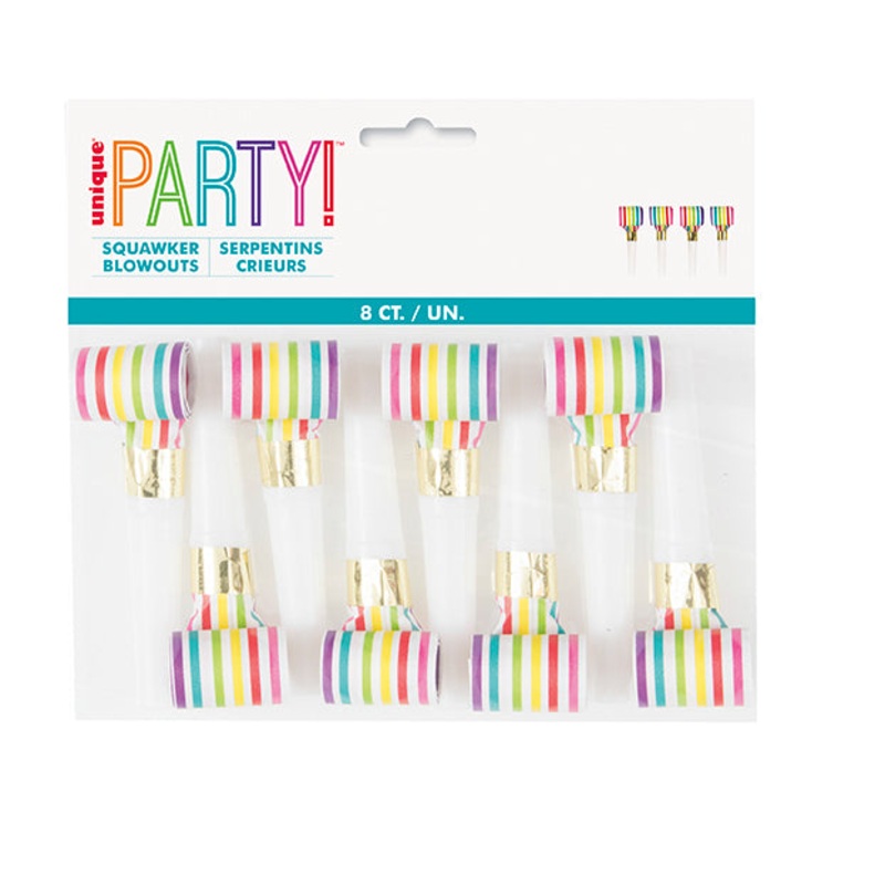 Rainbow Stripe Squawker Blowouts 8ct